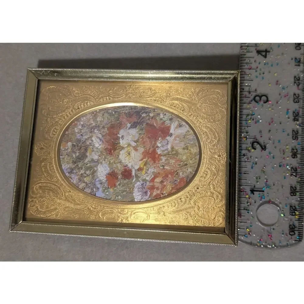 Vintage Gold Ornate Brass Picture Frame 3.5x4.5 Textured Metal Mat Oval Display